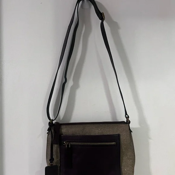 Fossil Brown Leather and Metallic Gold Crossbody Bag and Matching Wallet - Picture 3 of 10